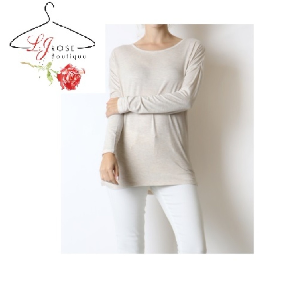 Drop shoulder long sleeve top - Ivory Pink